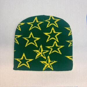 Y2k 2000s green and yellow star beanie